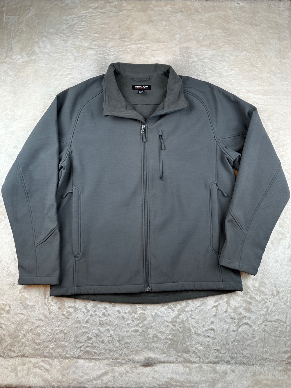 Kirkland Signature Men’s Soft Shell Jacket Gray Full Zip Fleece Lined XL Utility